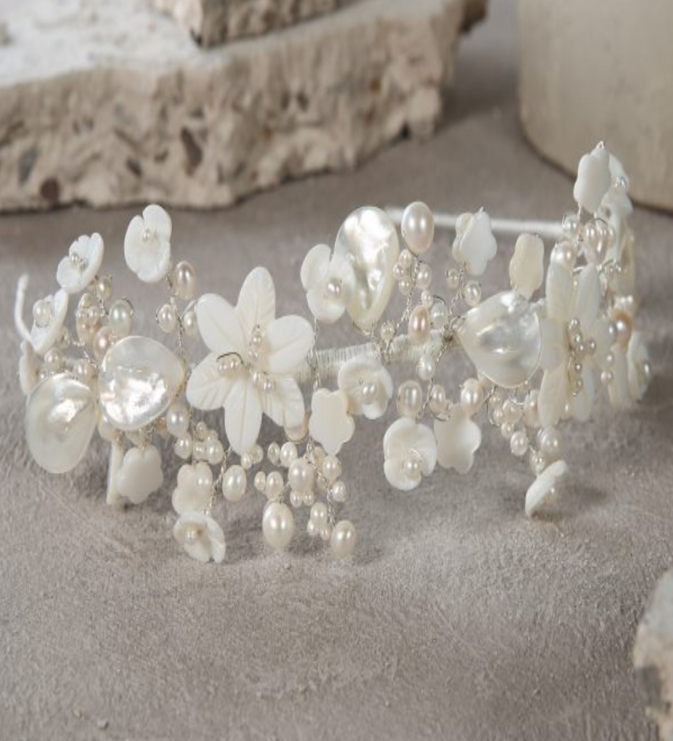 Richard Designs Shell Flower & Fresh Water Pearl Headband