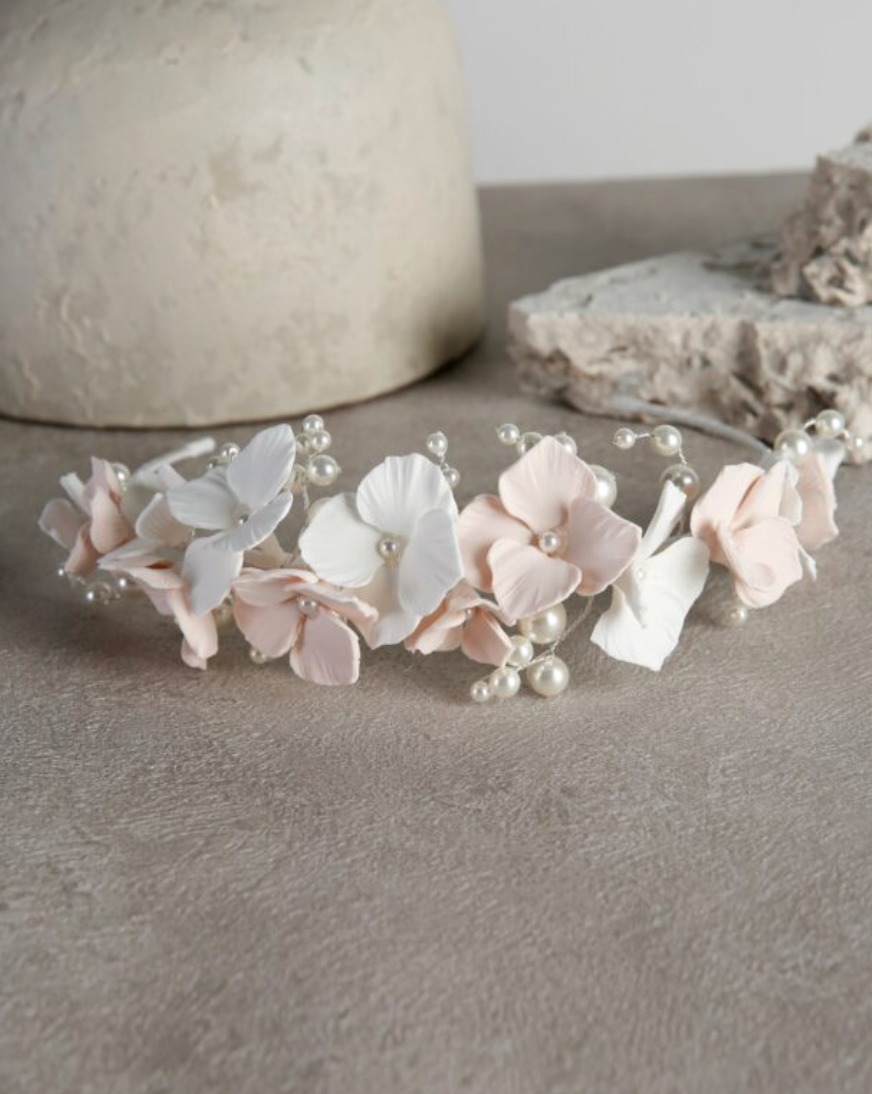 Pearl & Porcelain Flower Statement Band